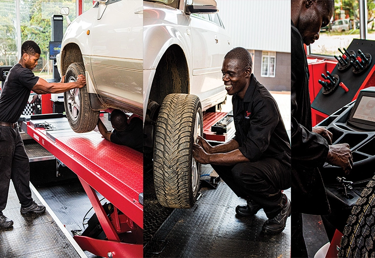 Tiger Wheel & Tyre technicians performing a tyre rotation procedure